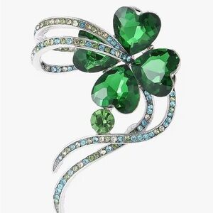 Elegant Green rhinestones Clover Brooch